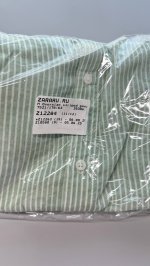 Zara РУБАШКА ОВЕРСАЙЗ В ПОЛОСКУ ИЗ МАРЛИ White / Green | 7521/178/063