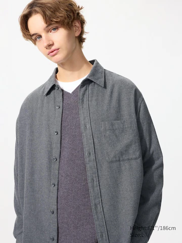 Рубашка из фланели (серая, обычный воротник)- Заказать в России
