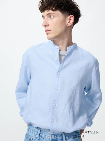 Uniqlo Рубашка из 100% премиального льна (стойка)