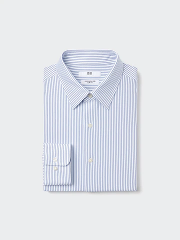 Uniqlo Полосатая рубашка SLIM FIT JERSEY SUPER NON-IRON (обычный воротник) купить с доставкой.