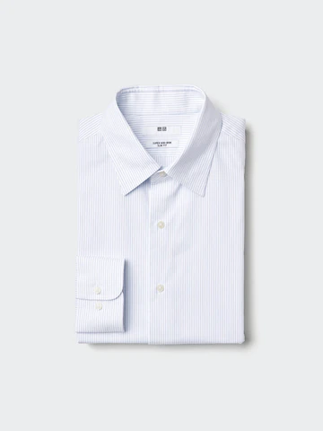 Рубашка сверхлегкая слим-фит (полосатый, стандартный воротник) синяя- Заказать в России