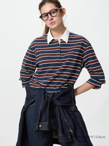 Uniqlo Поло из мягкого хлопка (в полоску, длинный рукав)