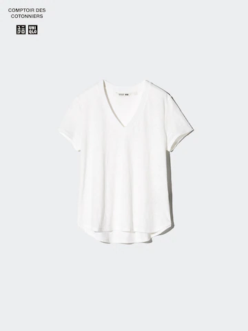 Льняная футболка с V-образным вырезом