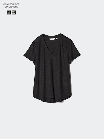 Льняная футболка с V-образным вырезом- Заказать в России