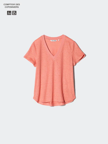 Льняная футболка с V-образным вырезом