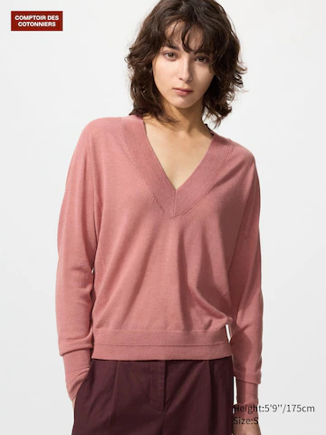 Водолазка V-образного выреза из мериносовой шерсти и шелка- Заказать в России