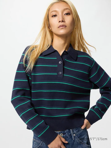 Uniqlo Поло свитер из гладкого хлопка (в полоску)