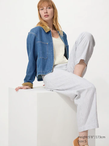 Льняные хлопковые зауженные брюки (в полоску)