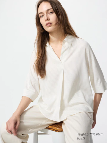 Блузка с отложным воротником и орнаментальным узором (3/4 рукав)