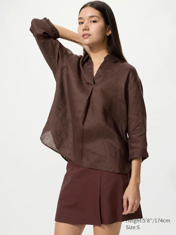 Uniqlo Рубашка с круглым воротником из премиального льна (3/4 рукав)