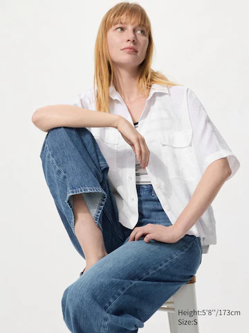 Рубашка с китайским воротником из 100% премиального льна (прямого кроя)