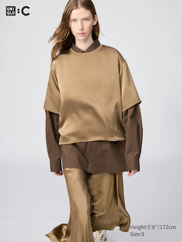Uniqlo Сатиновая блуза оверсайз с коротким рукавом