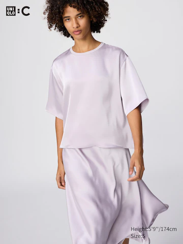 Uniqlo Сатиновая блуза оверсайз с коротким рукавом