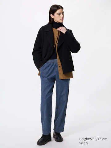 Uniqlo Хлопковые удобные джинсы с завышенной талией (длина движения в сторону устойчивого развития), синий купить с доставкой.