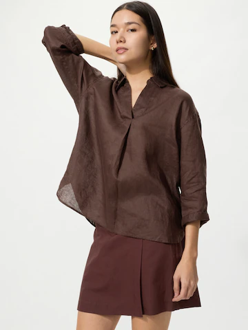 Uniqlo Рубашка с воротником-стойкой из 100% премиального льна (3/4 рукав) купить с доставкой.