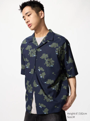 Рубашка с открытым воротником (короткий рукав, с принтом)- Заказать в России