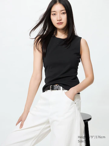 Майка с круглым вырезом и двойной отделкой (без рукавов)