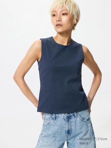 Майка с круглым вырезом и двойной отделкой (без рукавов)