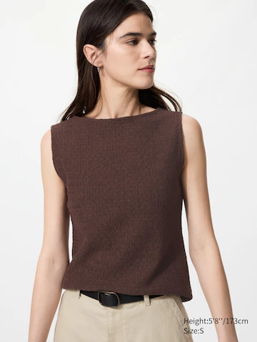 Майка с лодочным вырезом и сборкой (без рукавов) brown- Заказать в России