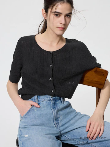 Кардиган с круглым вырезом и коротким рукавом из кружева- Заказать в России