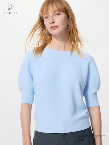 Свитер с коротким рукавом из хлопка с объемными рукавами и безвышивной вязкой 3d- Заказать в России