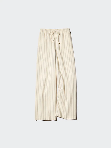 Льняные брюки свободного кроя (в полоску, длинные)- Заказать в России