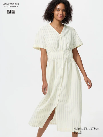 Платье с v-образным вырезом из льняной смеси (короткий рукав)- Заказать в России