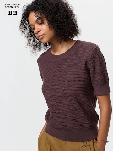 Хлопковый свитер с круглым вырезом (короткий рукав)