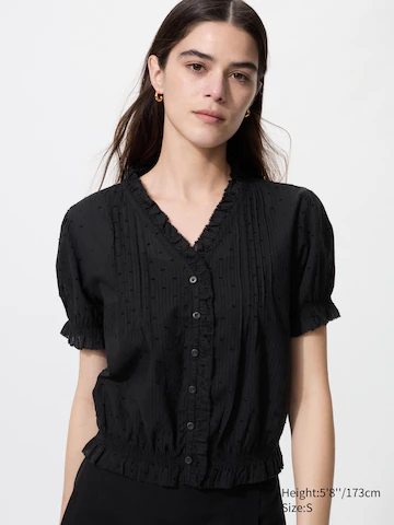 Хлопковая блузка с v-образным вырезом (короткий рукав)