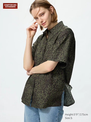 Хлопковая рубашка (с принтом, короткий рукав)- Заказать в России