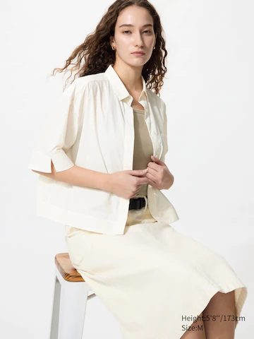 Шелковистая короткая рубашка прямого кроя (полурукав)