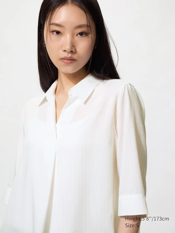 Uniqlo Блузка с отложным воротником и рукавами 3/4 в полоску из вискозы