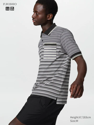 Поло с узкими полосками dry piqué slim fit (темно-серое)