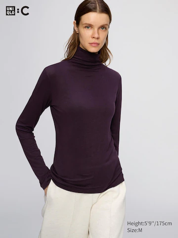 Водолазка из мягкой шерсти с кашемиром heattech extra warm (длинный рукав) purple