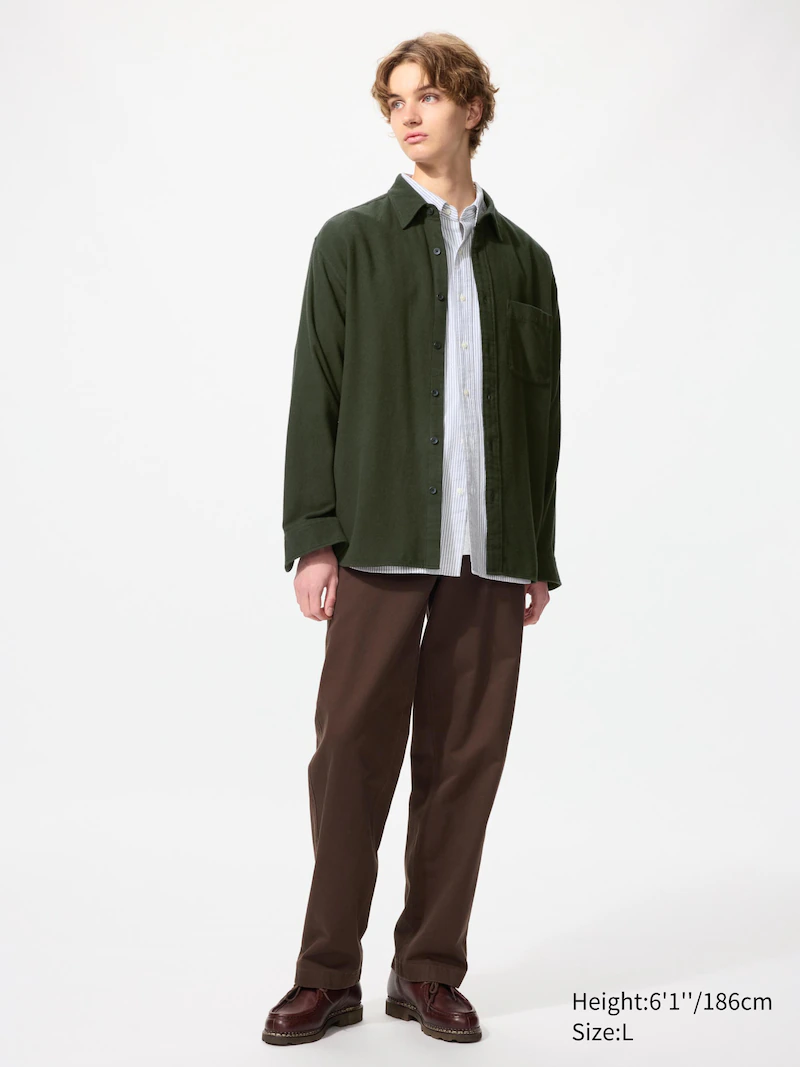 Рубашка из фланели (темно-зеленая, обычный воротник)