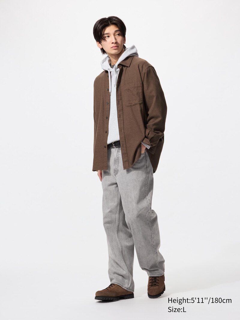 Рубашка из фланели (серая, обычный воротник)