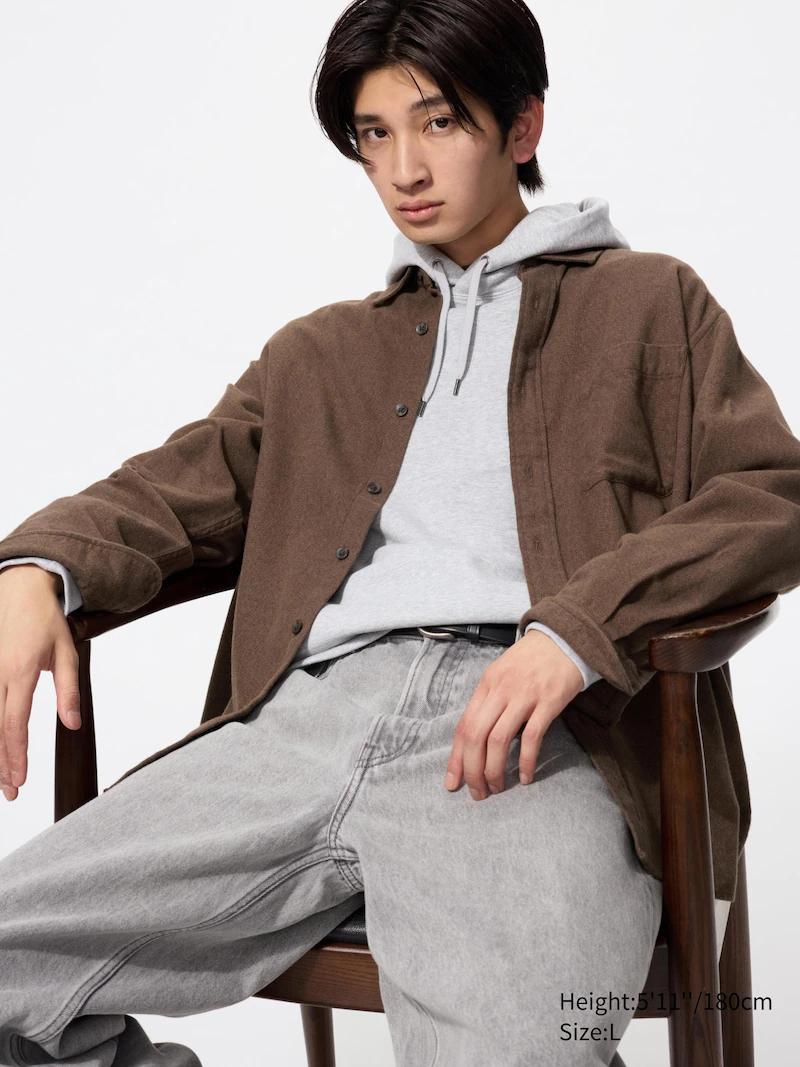 Рубашка из фланели (бежевая, обычный воротник)