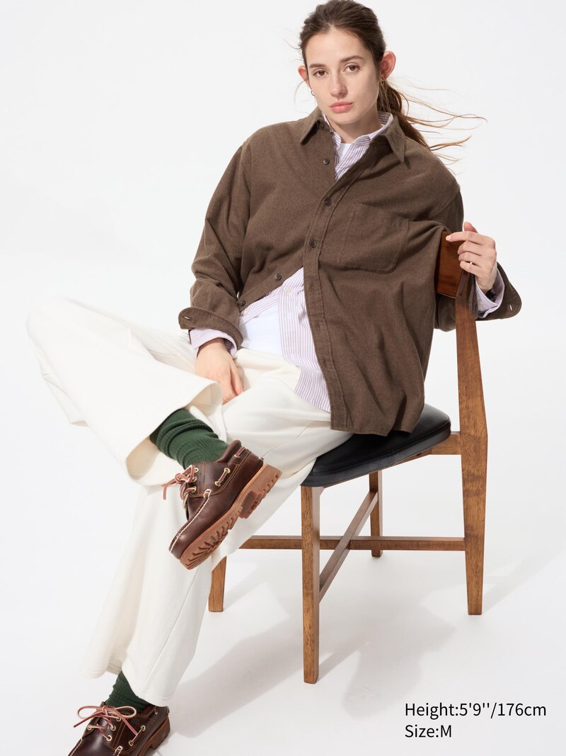 Рубашка из фланели (бежевая, обычный воротник)