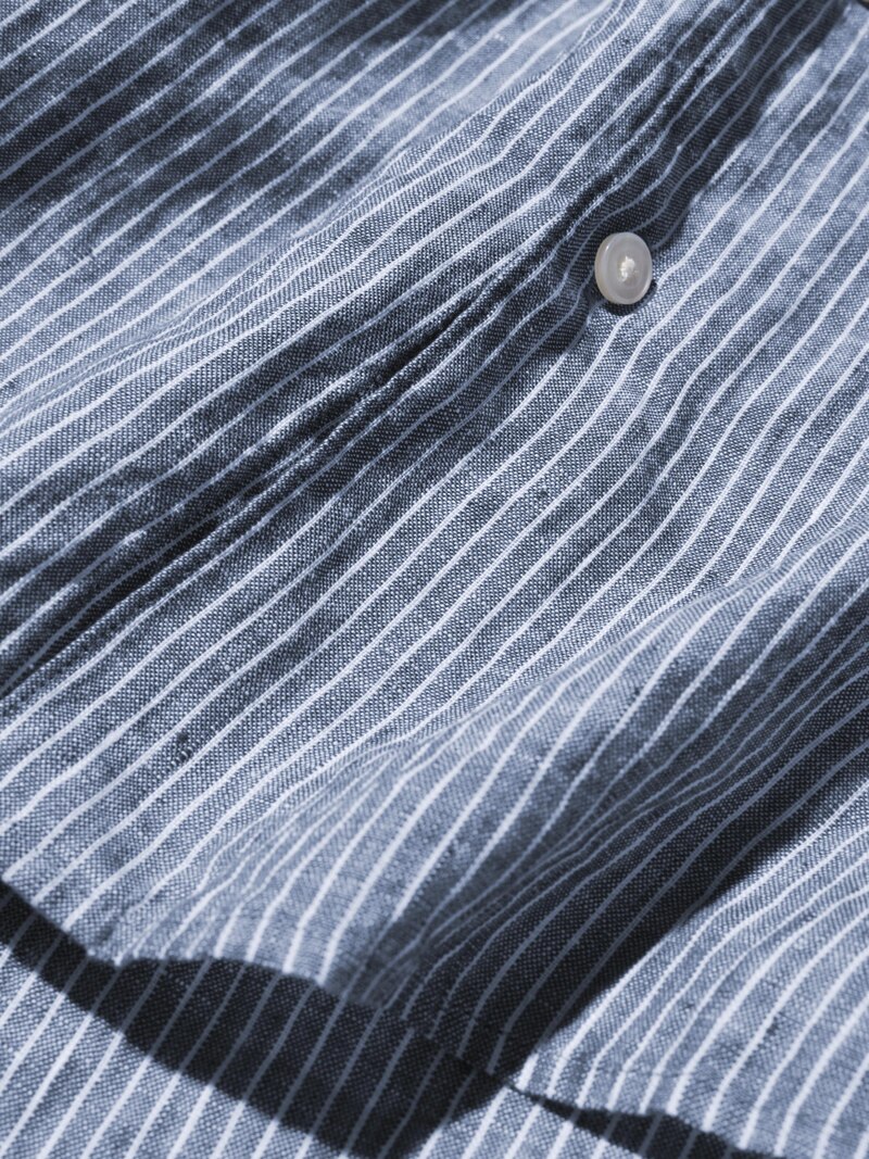 Рубашка из 100% премиального льна (стойка, в полоску)