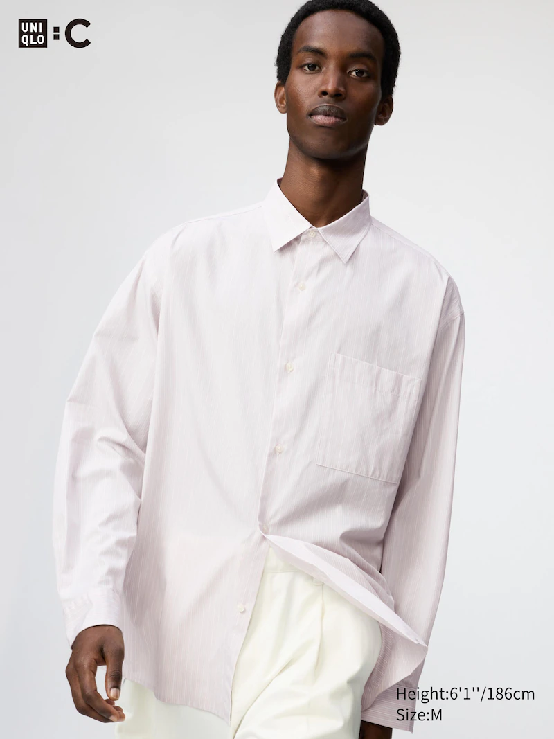 Рубашка из широкой ткани (с регулярным воротником, в полоску)