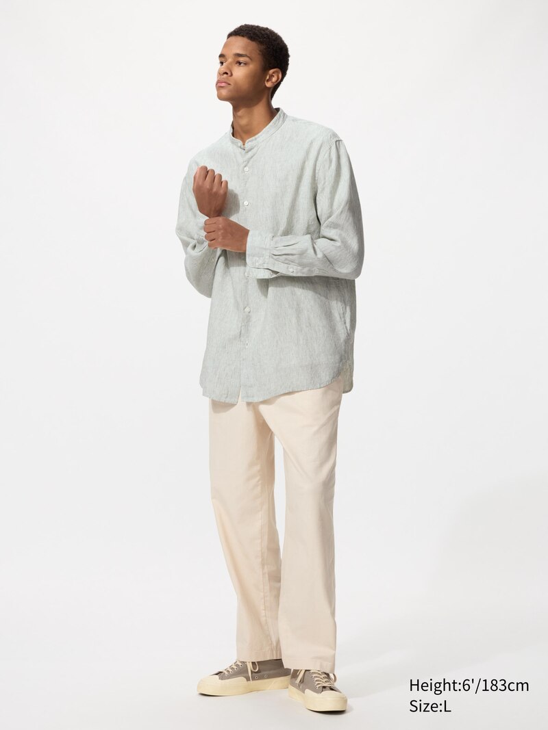 Рубашка из 100% премиального льна (воротник-стойка, полосатая)