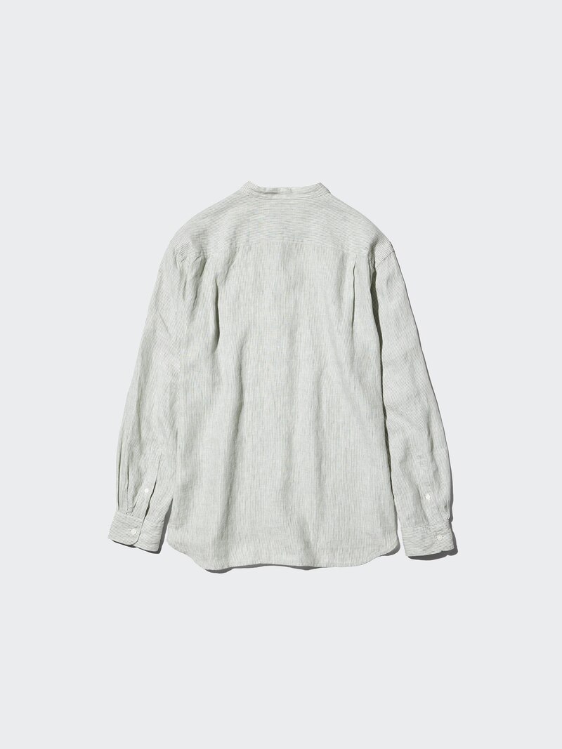 Рубашка из 100% премиального льна (воротник-стойка, полосатая)