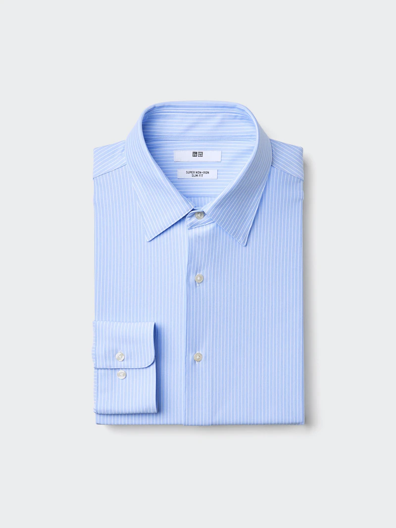 Полосатая рубашка slim fit super non-iron jersey (обычный воротник)