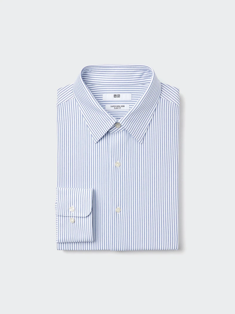 Полосатая рубашка slim fit jersey super non-iron (обычный воротник)