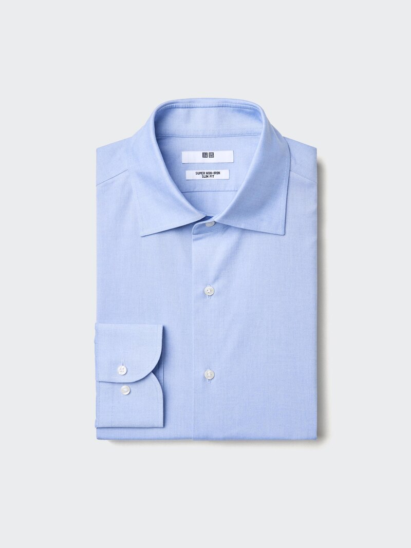 Рубашка сверхлегкая слим-фит (воротник-стойка) голубая