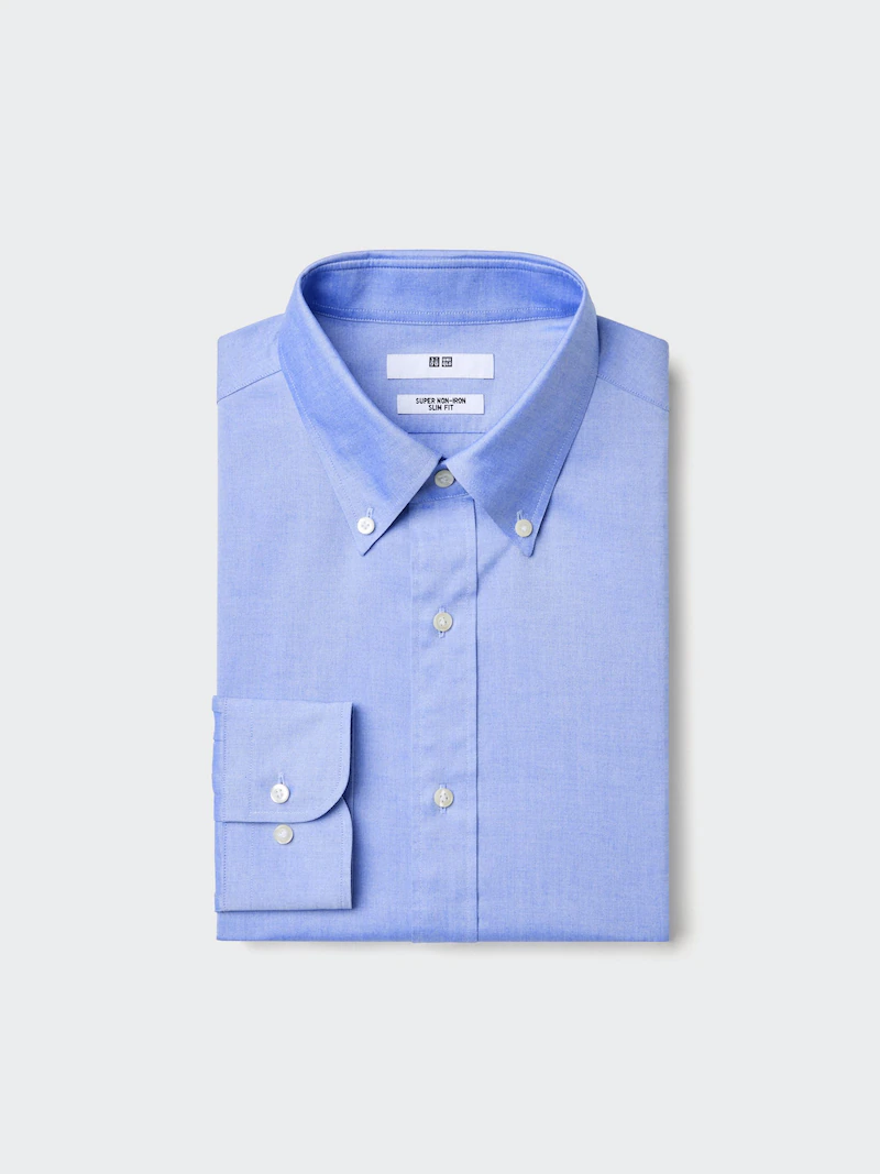 Мужская рубашка с кнопочным воротником, супер не мнется, slim fit (button down collar)