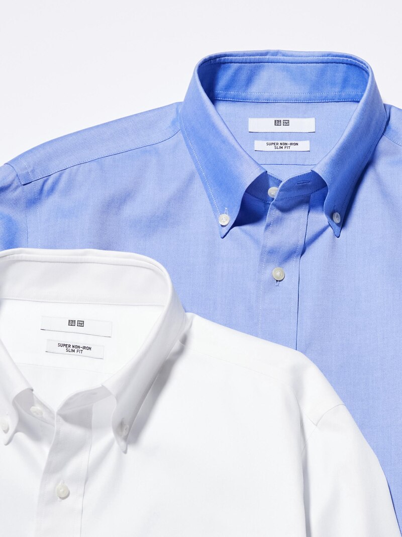 Мужская рубашка с кнопочным воротником, супер не мнется, slim fit (button down collar)