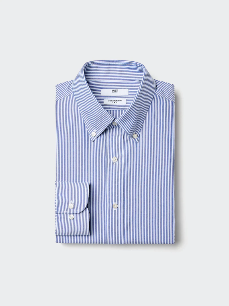 Мужская рубашка с кнопочным воротником, супер не мнется, slim fit (button-down collar, stripe)