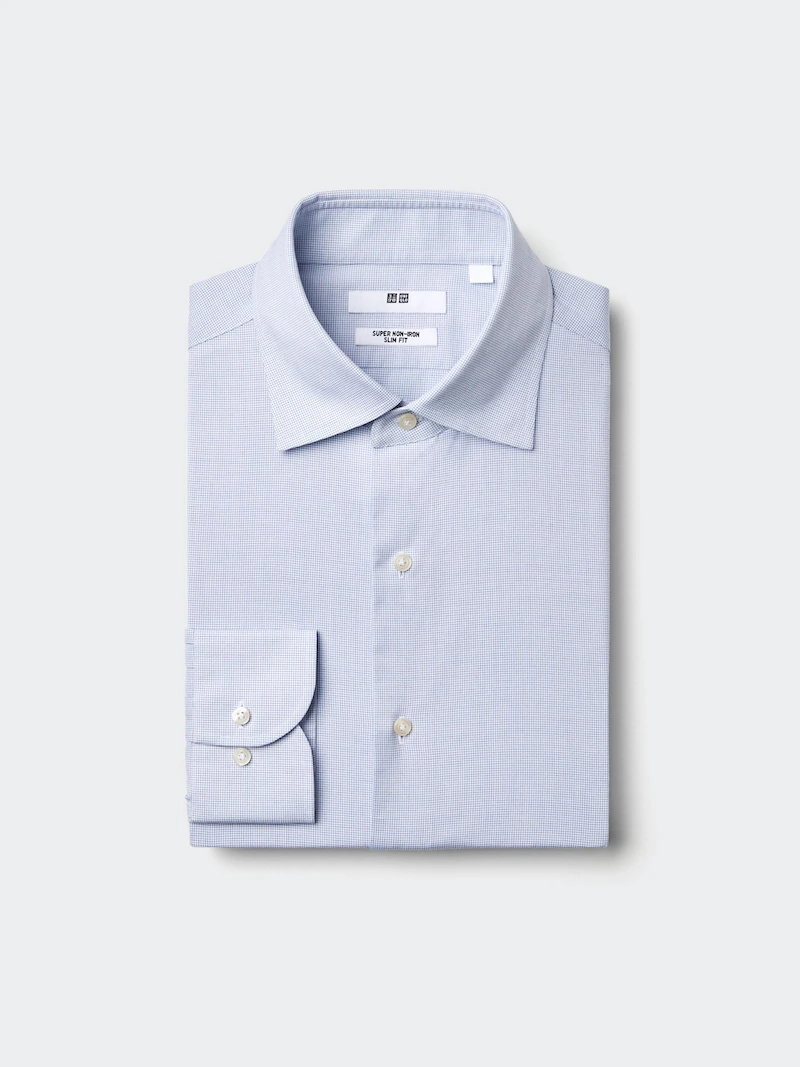 Мужская рубашка с рубашечным воротником, супер не мнется, slim fit (spread collar, check)