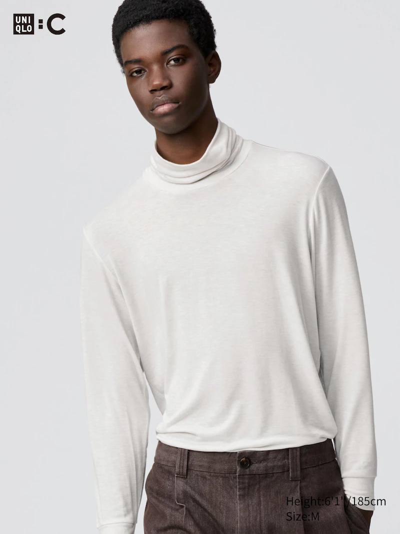 Теплая футболка с горлом-хомутом из кашемира heattech extra warm (длинные рукава)